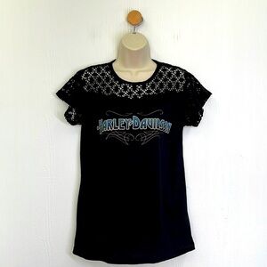 Harley Davidson - 1995 Bumpus Jackson TN Crochet Detail Graphic T Shirt Size Sm